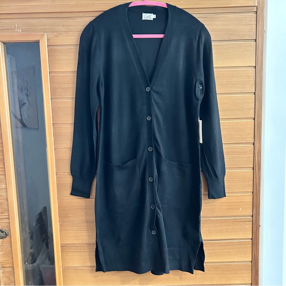 NWT Women’s Size L Cielo Long Sleeve Black Button Cardigan Knit Layering Classic
